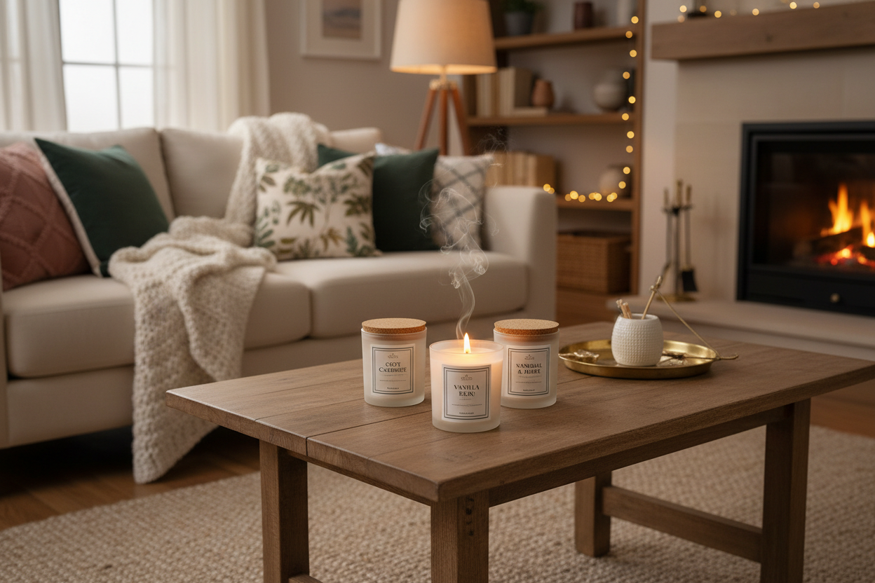 Cozy living room with candles